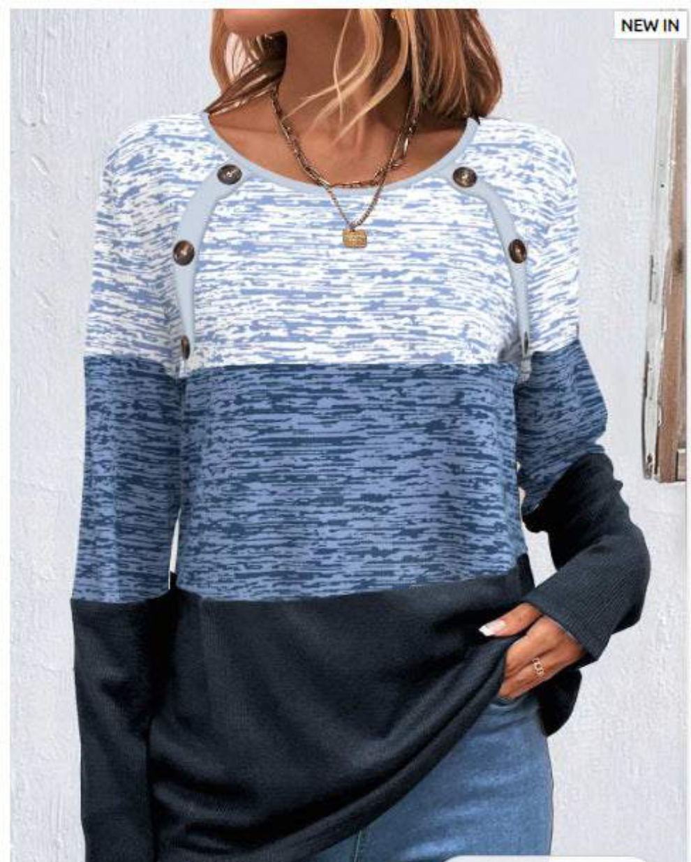 Jersey de otoño/invierno con botones decorativos – Colores combinados