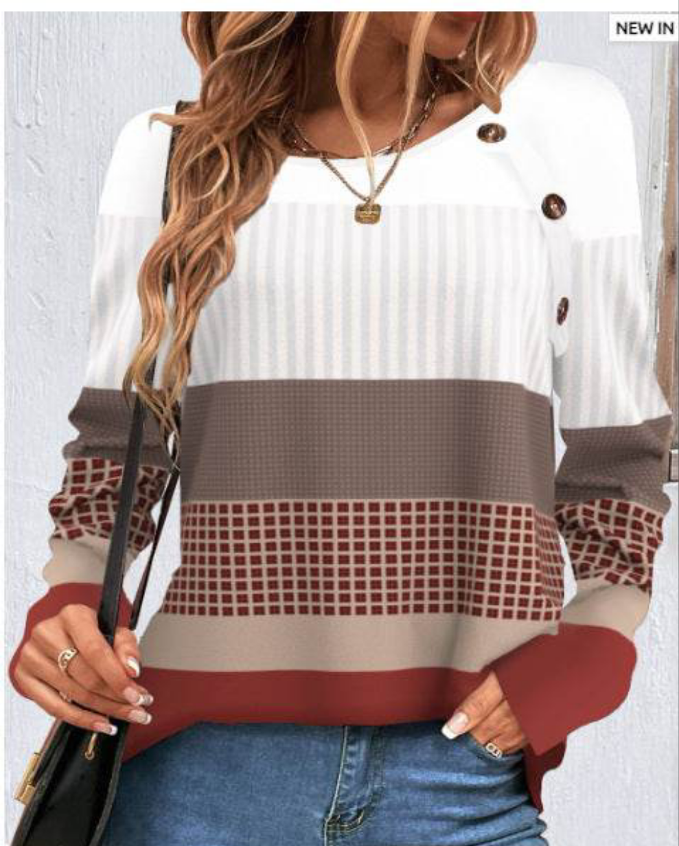 Jersey de otoño/invierno con botones decorativos – Colores combinados