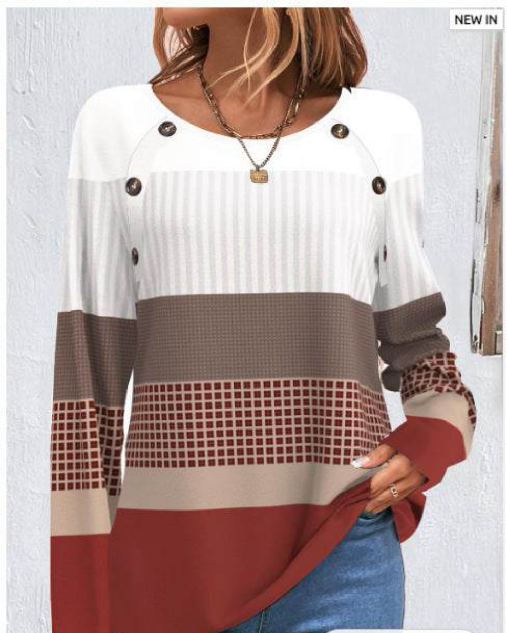 Jersey de otoño/invierno con botones decorativos – Colores combinados