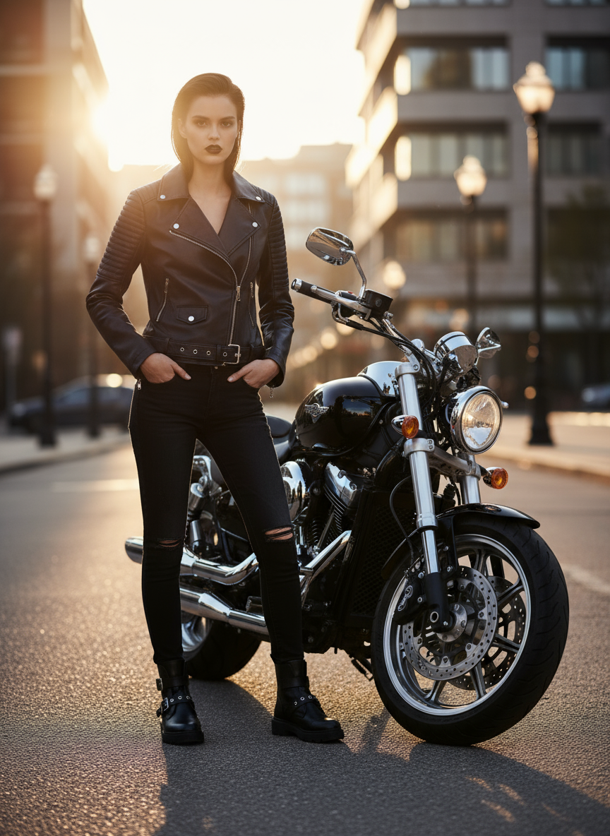 Chaqueta de Cuero Sintético Mujer – Estilo Motociclista Rock 🖤