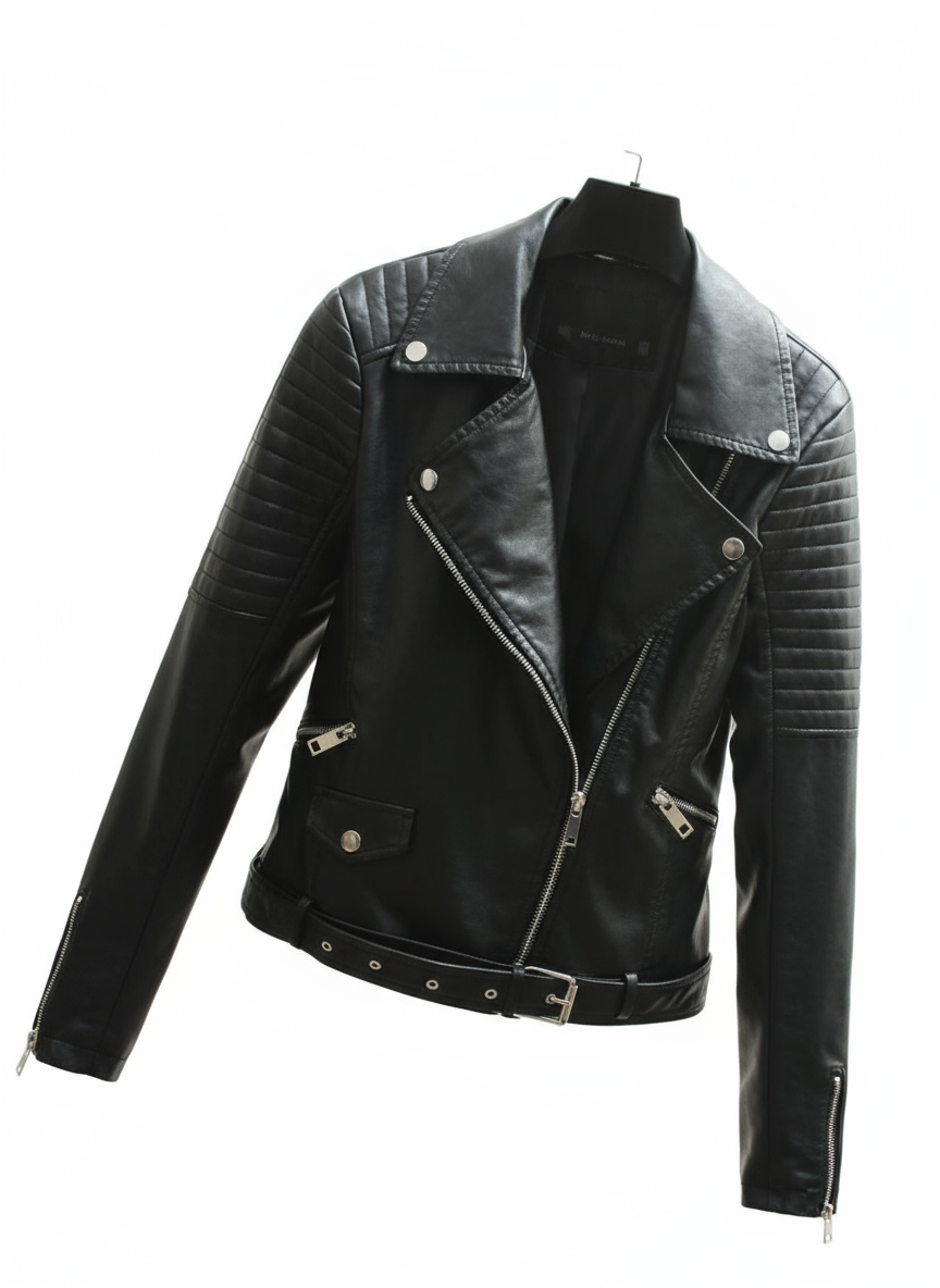 Chaqueta de Cuero Sintético Mujer – Estilo Motociclista Rock 🖤