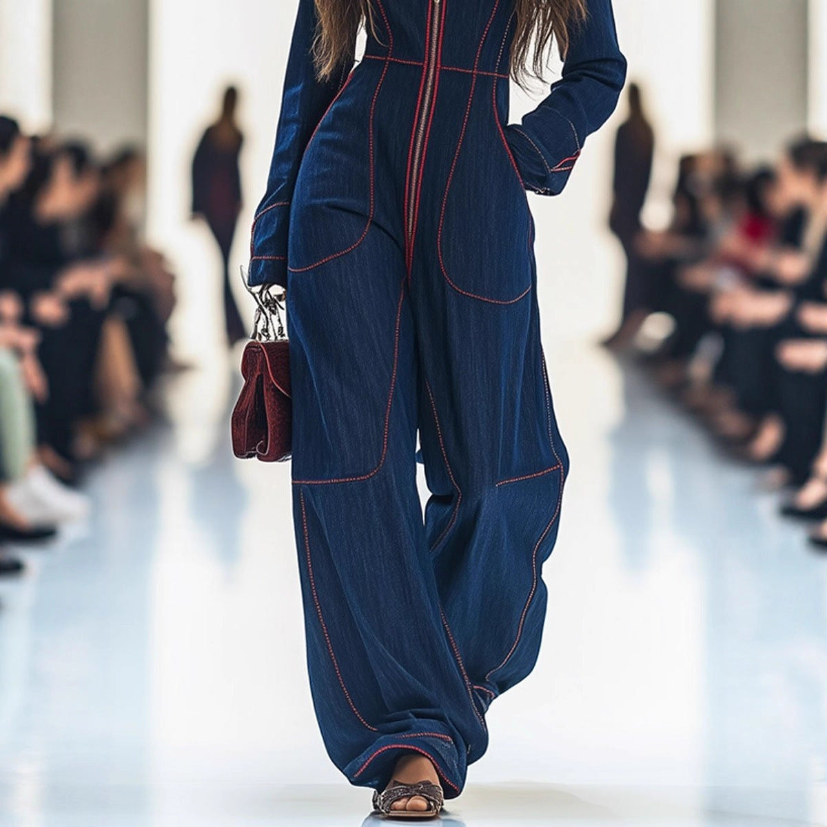 Mono Azul de Mujer Elegante – Manga Larga y Pantalón Recto (Tallas S a 3XL)