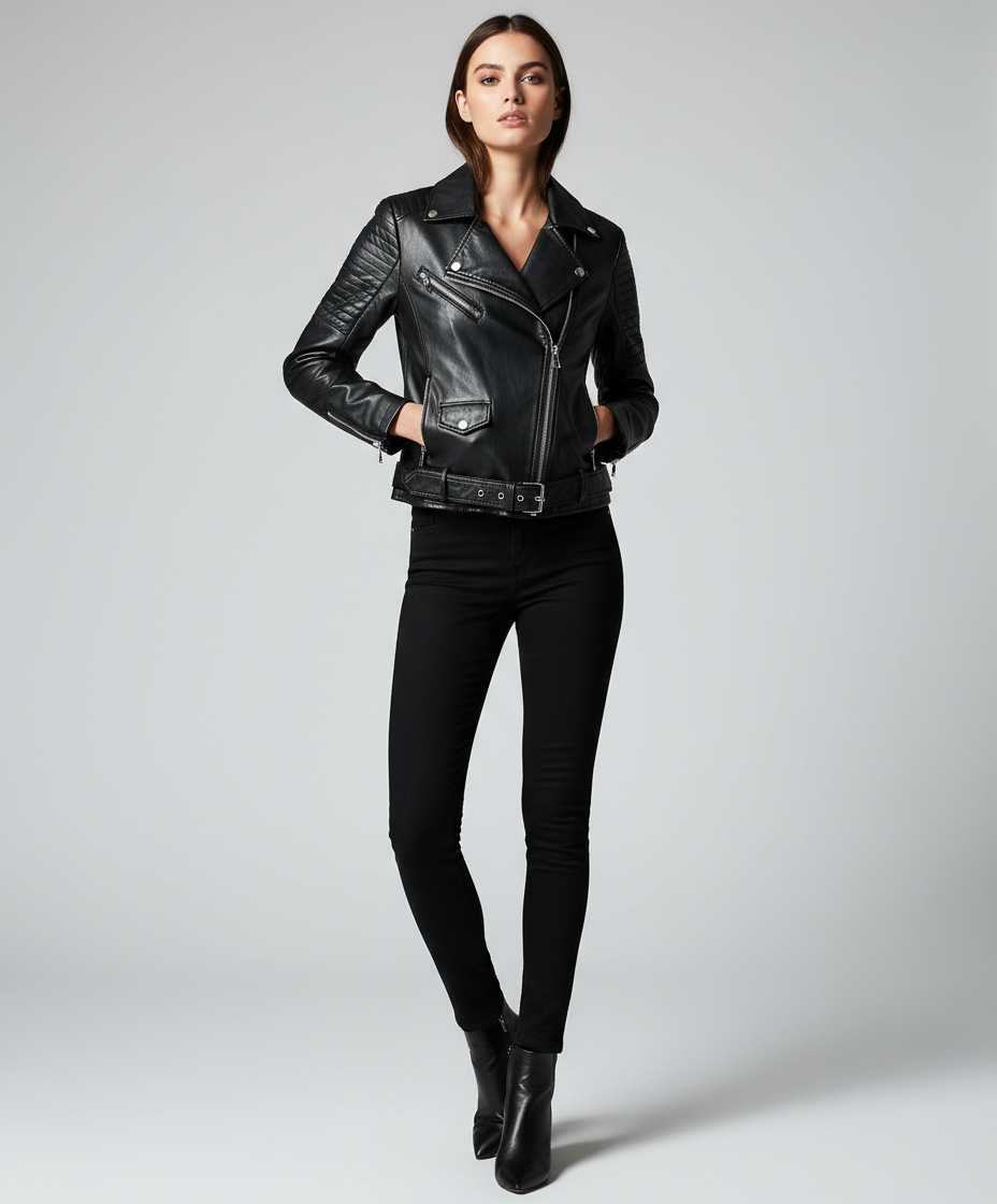Chaqueta de Cuero Sintético Mujer – Estilo Motociclista Rock 🖤