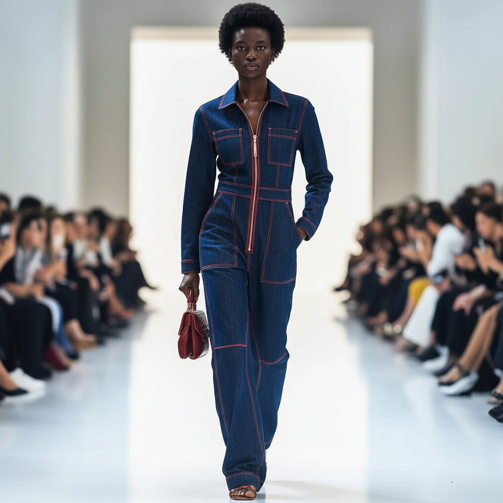 Mono Azul de Mujer Elegante – Manga Larga y Pantalón Recto (Tallas S a 3XL)