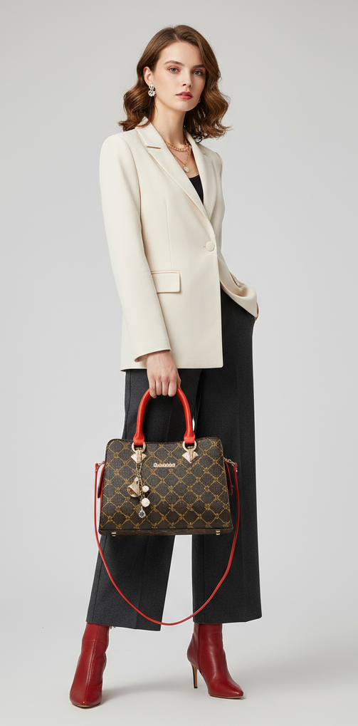 Bolso Elegante Beige con Rojo - Sofisticación en Cada Detalle - Must Have